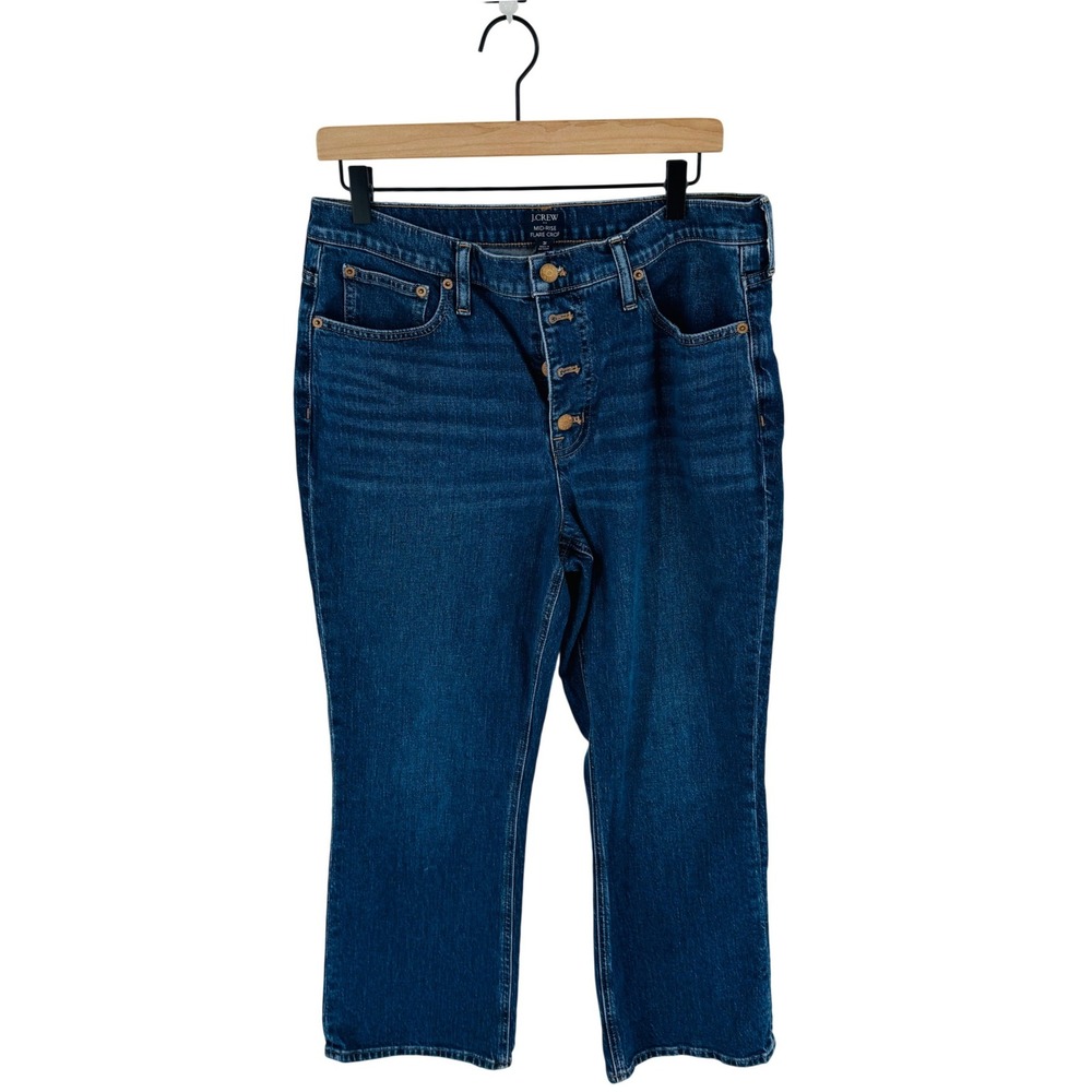 J. Crew Factory Mid-Rise Flare Crop Jeans Dark Wash Size 31 Timeless Classic